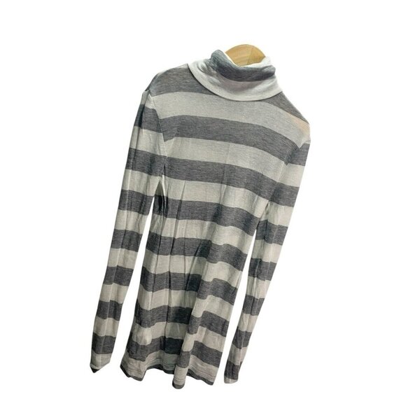 BCBGMAXAZRIA White Gray Striped Wool Blend Turtleneck Sweater Womens XXS Sheer - Picture 3 of 5